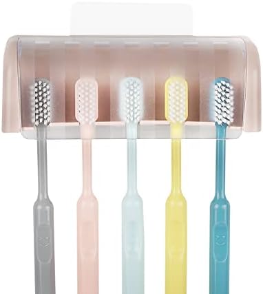 5 Slots Wall Mount Toothbrush Holder with Cover, Self Adhesive Toothbrush Storage Organizer for Shower, Toothbrush Hanger for Bathroom, Medicine Cabinet, Dorm (Pink) - Image 3