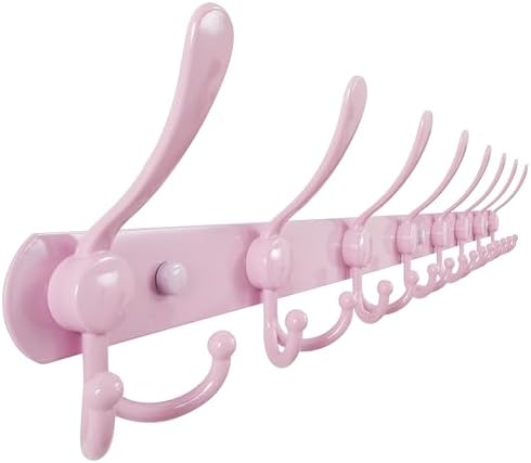 Dseap Coat Rack Wall Mount - 29.5” Long 8-Tri-Hooks Heavy Duty Coat Hanger Rail Wall Hooks for Hanging Coats Hats Clothing Clothes Purse Mudroom Entryway, Pink by Dseap