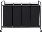 STO STO Laundry Sorter 4 Section, 4 Bag Clothes Hamper, Rolling Laundry Cart Basket with Heavy Duty Lockable Wheels and Removable Bag for Laundry Room, Bedroom, Closet, Black by STOSTO