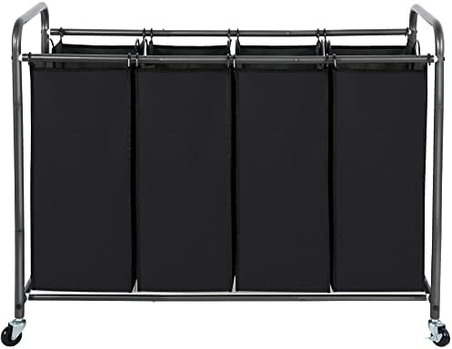 STO STO Laundry Sorter 4 Section, 4 Bag Clothes Hamper, Rolling Laundry Cart Basket with Heavy Duty Lockable Wheels and Removable Bag for Laundry Room, Bedroom, Closet, Black by STOSTO