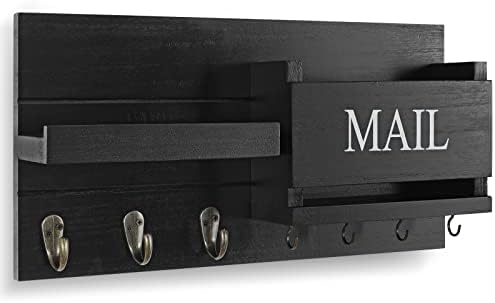 Lwenki Mail Organizer for Wall Mount – Key Holder with Shelf Includes Letter Holder and Hooks for Hallway Farmhouse Decor – Rustic Wood with Flush Mounting Hardware (16.5” x 9.1” x 3.4”) (Black) - Image 2