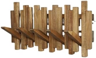 Natural Wood Wall Mounted Piano Coat Rack| Coat Rack Wall Mount| Flip Down Wall Hook Rack 5 Hooks| Entryway Wall Art Hook,Made of Acacia Wood (Wood Wax Oil staining Light Brown). - Image 2