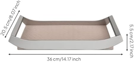 YIJU Synthetic Material Tray Rectangular Tray Catchall Tray Organizer with Raised Sides and Leather Textured Inset Suitable for Bedroom Vanity Coffee Table Office Desk, Beige, Small - Image 4