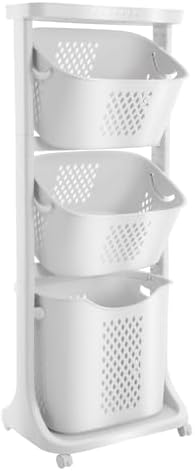 Laundry Sorter Plastic Rolling Laundry Basket Organizer Laundry Hamper Cart for Laundry Room Bedroom College Dorm (3 compartments) by Kathring
