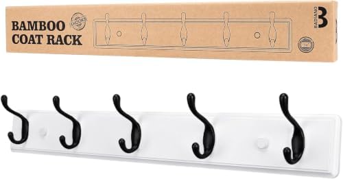 Heavy Duty Wooden Coat Rack, Wall-Mounted, Black Hook White Board, 24 Inch by BADIANO