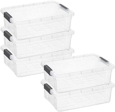 Superio 13.7 Quart Clear Plastic Storage Bin with Lid, Stackable Organizer Box, BPA-Free Storage Container for Home, Garage, School & Office, 5 Pack by Superio