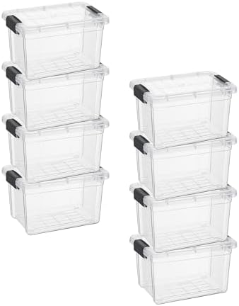 Superio 1.4 Quart Mini Clear Plastic Storage Container with Lid, Stackable Small Organizer Box for Crayons, Art Supplies, Beads, Sewing, Stationery & Food Storage, 8 Pack by Superio