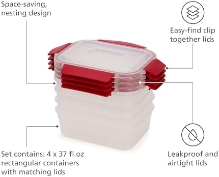 Joseph Joseph Nest Lock 8-piece Plastic BPA Free Food Storage Container Set with Lockable Airtight Leakproof Lids - Red - Image 4