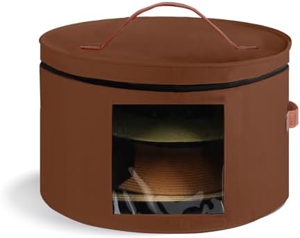 Samplife Hat Box,Hat Storage Box,Stackable Round Brim Hats Organizer Bag Container for Closet,Travel Hat Boxes for Women, Cowboy Hat Organizer, FoldableTravel Cap Boxes (04-Brown, 16.5" D x 10.5" H) by Samplife