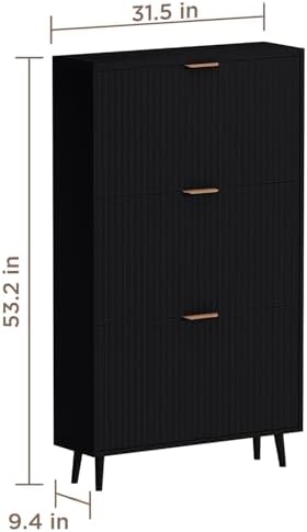 Shoe Cabinet Storage,Modern Freestanding Organizer with 3 Flip Drawers,Narrow Shoe Rack Cabinet for Entryway,Black - Image 2