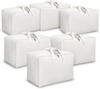 DoYiKe Soft Large Canvas Comforter Storage Bags with Four Carrying Handles and Clear Window, Closet Organizer for Clothing, Blankets Sheets Pillows and Bedding, 80L, 6 Pack, White by DoYiKe