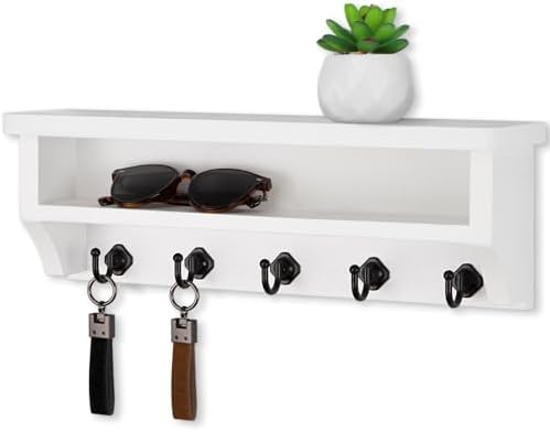 Nekon Key Holder Wall Mount, Wall Organizer Shelf with 5 Key Hooks by NekonDesign