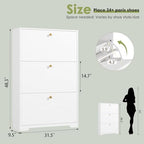 Nicetree Shoe Cabinet with 3 Flip Drawers, Narrow Shoe Organizer Cabinet, Freestanding Shoe Rack Cabinet, Modern Shoe Storage Cabinet for Entryway, Hallway, Foyer, White - Image 2