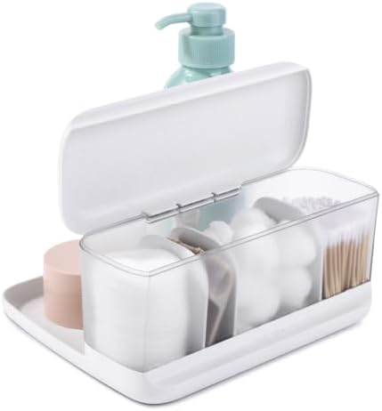 YouCopia HideAway Counter Caddy, Bathroom Vanity Countertop Organizer Tray with Adjustable Dividers and Lid by YouCopia