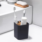Bamboo Toothbrush Holder for Bathrooms Toothpaste Organizer - Cool Grey - Image 2
