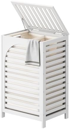 Laundry Hamper with Lid (16.9 * 13 * 26.5inches) Large Bamboo Laundry Bin Basket 85L Clothes Hamper with 1 Removable Bag Storage baskets for Bathroom (White) by FILWH