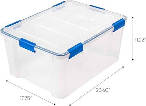 IRIS USA 3-Pack 60 Qt Storage Bins with Gasket Lids, Clear/Blue - Image 2