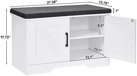 HOMSHO Farmhouse Shoe Storage Bench with 2 Barn Doors & Padded Seat Cushion - Image 3