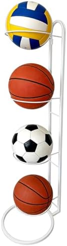 Ball Storage Rack, White Metal, 4-Tier Vertical Organizer for Basketball, Soccer, Volleyball, Sports Equipment Holder (4-Tier) - Image 6