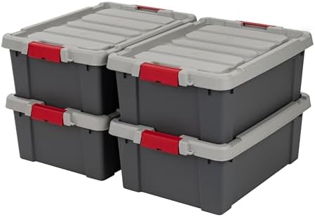 IRIS USA 4-Pack 12 Gal Heavy Duty Lockable Storage Totes with lids, Gray by IRISUSA