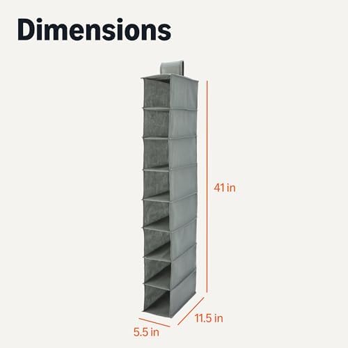 Amazon Basics 8-Tier Hanging Closet Shelf Shoe Organizer, Space Saving Storage, Foldable, 11.5 x 41 x 5.5 in, Dark Grey - Image 2