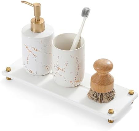 White Gold Dish Drying Rack Tray, Water Absorbing Stone Sink Caddy Kitchen Sink Organizer, Diatomite Bathroom Counter Faucet Mat Coaster, Soap Riser Dispenser Sponge Holder, White 12.5" x 4.5" by Razborci