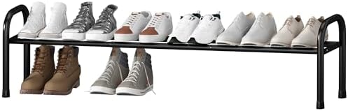 STO STO Long Expandable Shoe Rack 1-Tier, Adjustable Length 33.7”–47.5” Shoe Organizer, Metal Shoes Storage Shelf, Holds Up to 12 Pairs, Non-Slip Feet, for Closet, Entryway, Hallway, Front Door, Black by STOSTO