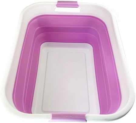 SAMMART 41L (10.8 gallon) Collapsible Plastic Laundry Basket - Foldable Pop Up Storage Container/Organizer - Portable Washing Tub - Space Saving Hamper/Basket (Rectangular, White/Pale Purple) by SAMMART