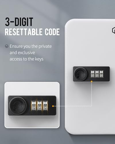 Uniclife 20 Position Key Cabinet with Combination Lock Resettable White Digital Security Storage Box Steel Key Organizer with Colorful Key Tag Labels Stickers and Hooks - Image 3
