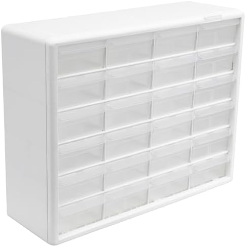 Akro-Mils 24-Drawer Plastic Storage Cabinet, 20" W x 6" D x 16" H, White by Akro-Mils