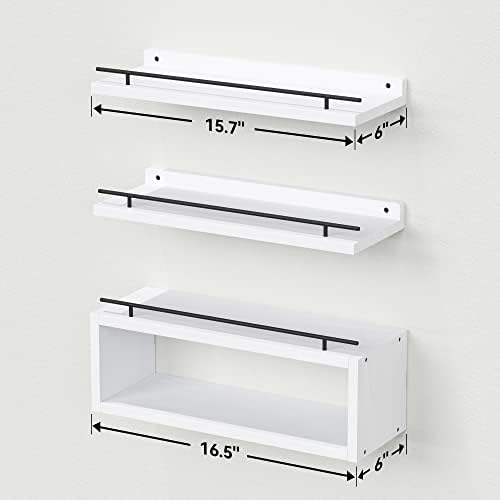 WOPITUES Floating Shelves for Wall with Cube Shelf, Wall Shelves with Metal Rail for Decor, Bathroom Organizers and Storage, Over Toilet Shelves for Bathroom, Toilet Paper-White - Image 3