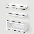 WOPITUES Floating Shelves for Wall with Cube Shelf, Wall Shelves with Metal Rail for Decor, Bathroom Organizers and Storage, Over Toilet Shelves for Bathroom, Toilet Paper-White - Image 3