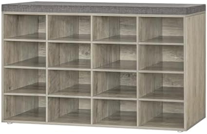 DINZI LVJ Shoe Storage Bench with Cushion, 16-Cubby Shoe Rack with Seat by DINZILVJ