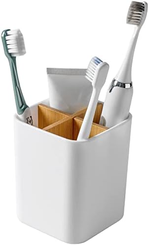 Bamboo Toothbrush Holder for Bathrooms Toothpaste Organizer - White by Heagoale