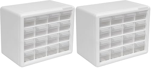 Akro-Mils 16-Drawer Plastic Drawer Storage Cabinet for Garage Organization, Beads, Makeup Organizer, Building Bricks Storage, Teacher Toolbox, 10-1/2-Inch W x 6-1/2-Inch D x 8-1/2-Inch H, 10116 White by Akro-Mils