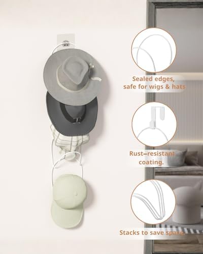 LINFIDITE 15 Pack Baseball Hat Rack Hanger Holder Organizer Multi Hook Wall Mounted Over Door Cap Display Storage Rack Cap Holder, Closet HangingStorage Rack w Hanging Hook White - Image 4