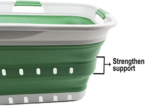 SAMMART 42L (11 gallon) Collapsible Plastic Laundry Basket - Foldable Pop Up Storage Container/Organizer - Portable Washing Tub - Space Saving Hamper/Basket (Grey/Dark Sea Green) - Image 5