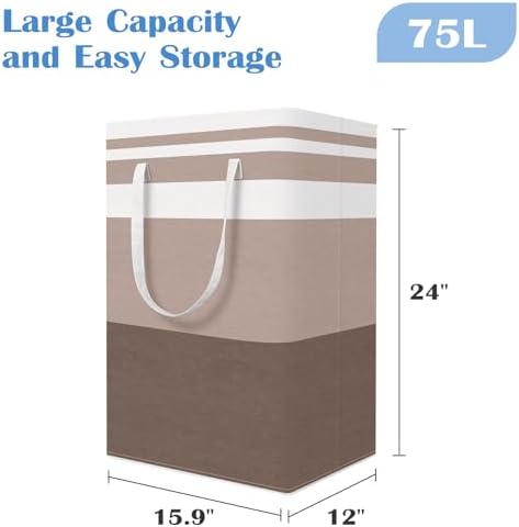 BlissTotes 3-Pack Laundry Basket, Collapsible Laundry Hamper, Khaki, 75L - Image 2
