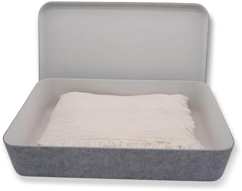 Welaxy Felt Underbed Storage Basket with Removable Lid, Oatmeal Natural Color, Long Shape (Long lidded basket, Gray) - Image 2