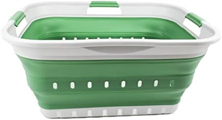 SAMMART 42L (11 gallon) Collapsible Plastic Laundry Basket - Foldable Pop Up Storage Container/Organizer - Portable Washing Tub - Space Saving Hamper/Basket (Grey/Dark Sea Green) - Image 4