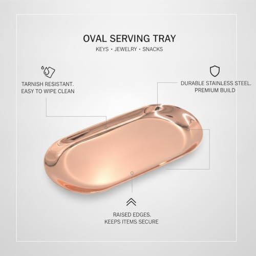 Effortless Organization Oval Tray, Stainless Steel Catchall for Keys & Jewelry, Decorative Vanity or Entryway Organizer - Image 4