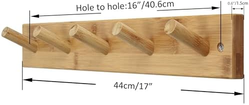 SKOLOO Coat Rack Wall Mount 17 inch, 5 Hooks, Bamboo, Shaker Style, Natural - Image 5