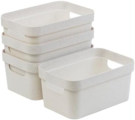 BINO | Plastic Storage Bins, 4 Liter - 4 Pack, Natural White | THE MODERN COLLECTION | Plastic Bins for Organization | Woven Storage Baskets for Organizing Pantry Shelf Organizer Basket Container Bin - Image 5
