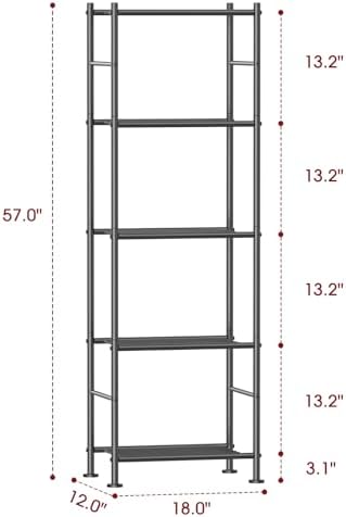Sakugi Storage Shelves - 5 Tier Shelf Organizer, Sturdy Metal Garage Shelving with Adjustable Leveling Feet, Space-Saving Shelves Organizer for Pantry, Laundry, Kitchen (18" x 12" x 57", Black) - Image 2