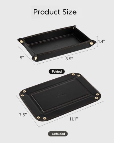 VLANDO Valet Tray for Men, Foldable PU Leather Catchall Tray, Black - Image 4