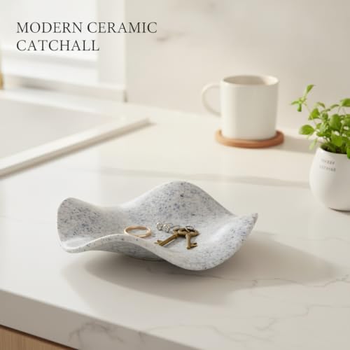 Effortless Catchall Tray for Keys and Jewelry, Irregular Ceramic Bowl with Matte Finish, Modern Nightstand Organizer, 7.7 x 7.7 Inches - Image 2