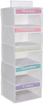 Three Sweet Peas Co Monday through Friday Hanging Weekly Clothes Organizer for Kids by ThreeSweetPeasCo