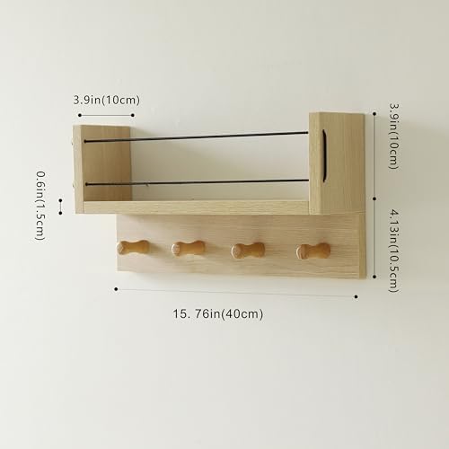 Entrance Coat Rack ，Coat Hooks, Wall-Mounted Wooden Hook Rack, Wall-Mounted Shelves are Very Suitable (Oak Color Finish-B-1) - Image 4