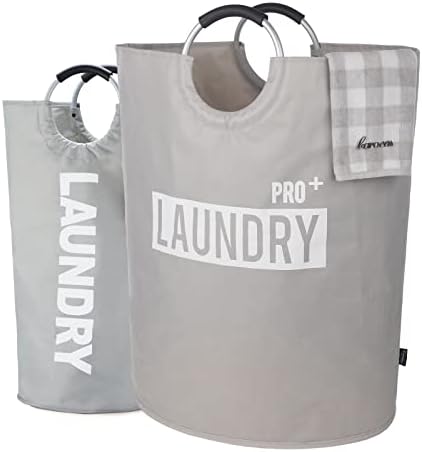 Caroeas Super Large 150L Laundry Basket Pro, Waterproof Laundry Hamper, Collapsible Laundry Basket Easy Storage, Clothes Hamper Stands Up Well, Laundry Bag with Padded Handles (Light Grey) by Caroeas