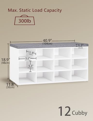 DINZI LVJ Shoe Storage Bench with Cushion, 40.9" Cubby Shoe Rack, 12-Cubby - Image 3